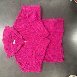 Anthropologie Pink Cable Knit Quarter Zip Sweater L